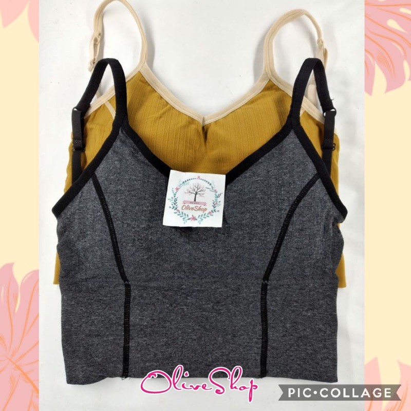 OliveShop ❤️ Sport Bra V Garis Yoga Zumba Push Up Tanpa Kawat Atasan Baju Senam Olahraga Crop Tee