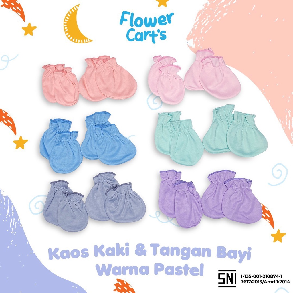 Sarung Tangan Kaki Bayi Newborn Flower  Cart's 0-3 Bulan SNI / STK Baby New Born