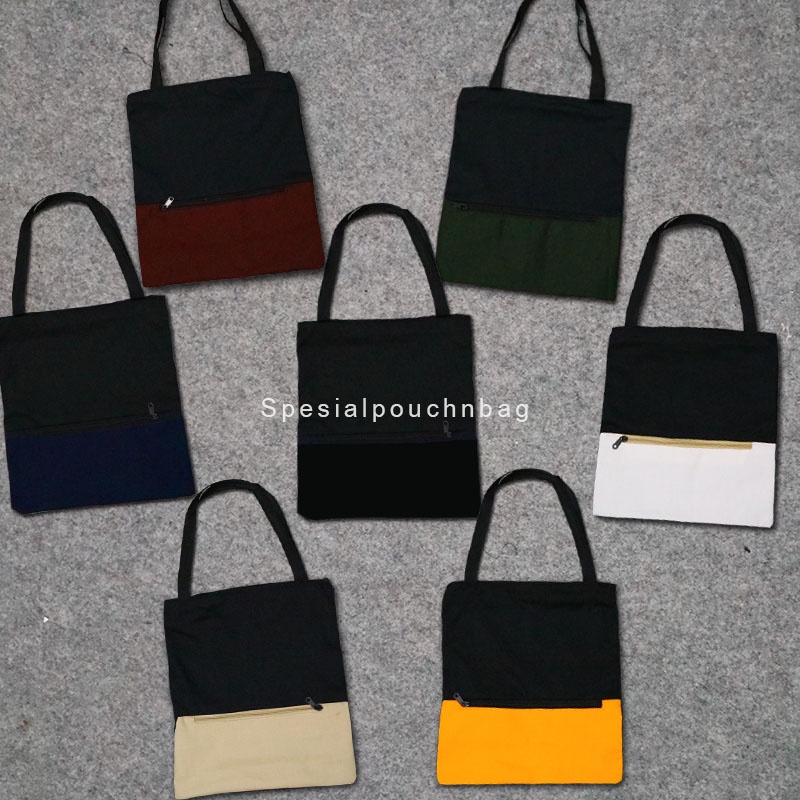 Tas Tote Bag Resleting Kanvas Pria Wanita SPNB Kode Kombinasi Polos
