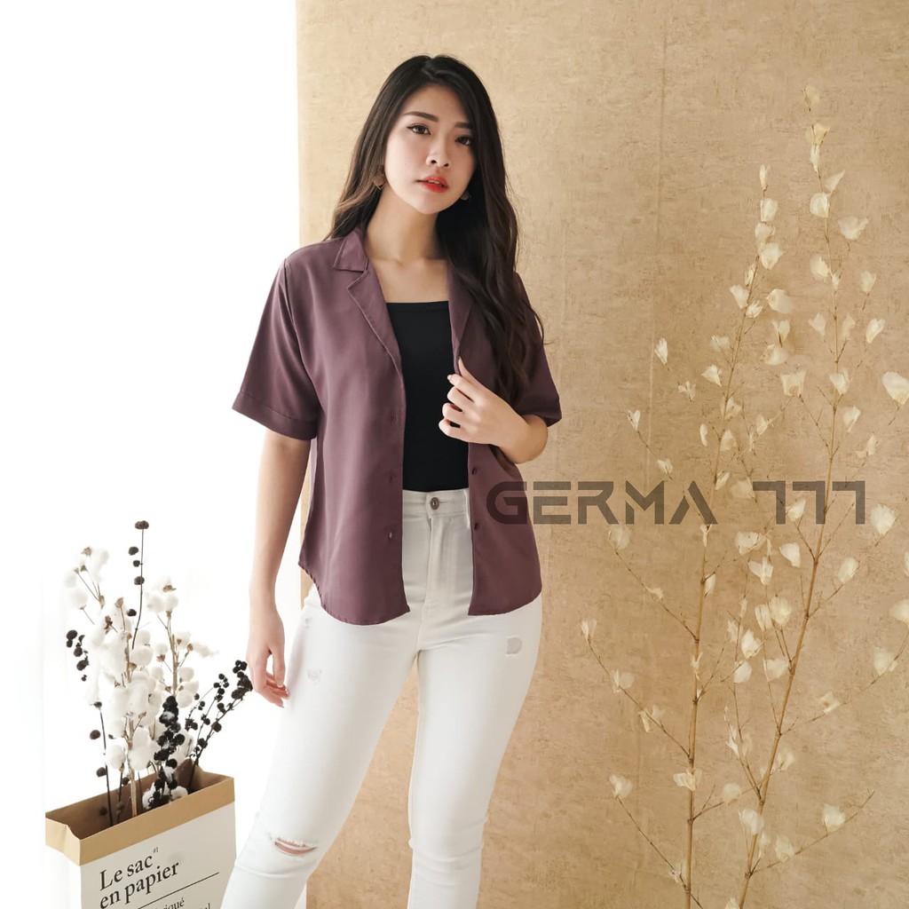 Baju Atasan Kemeja Wanita Basic Polos Lengan Pendek Casual Fashion untuk Kuliah Dan Santai