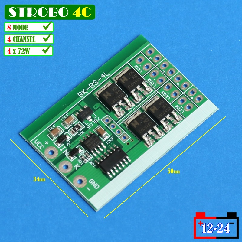 Led Strobo 4 Channel Manual 8 Mode Modul High Power Strobe 12V 4x 72W