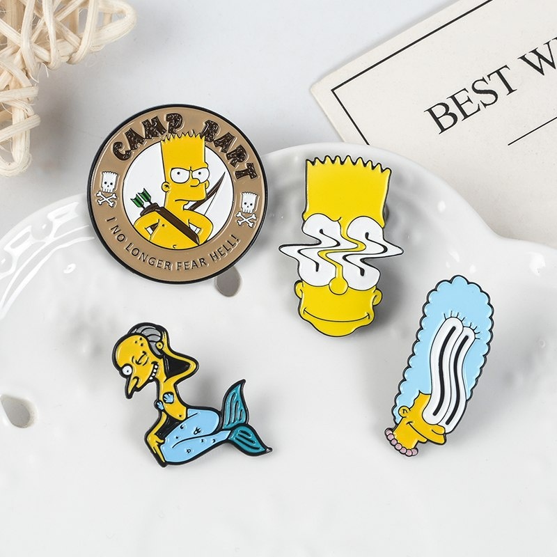 Bros Pin Enamel Desain Karakter Kartun Simpson Family Gaya Vintage Untuk Koleksi Topi