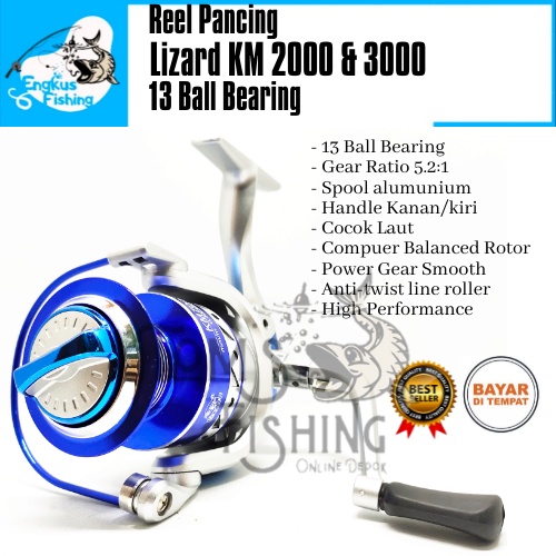 Reel Pancing Lizard KM 2000 &amp; 3000 (13+1 Bearing) Spool Almunium Murah - Engkus Fishing