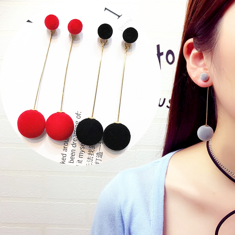 [Bayar Di Tempat] Anting Panjang Menjuntai Gaya Korea Bola Dua sisi  Tassel Earrings Untuk Wanita