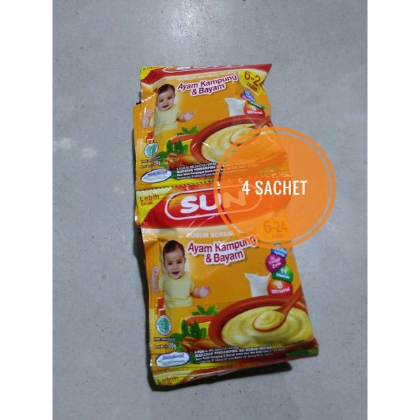 

PROMO... SUN Bubur Sereal Susu Ayam Kampung dan Bayam 1 renceng Isi 4 Sachet a20 gram Stok Terbatas