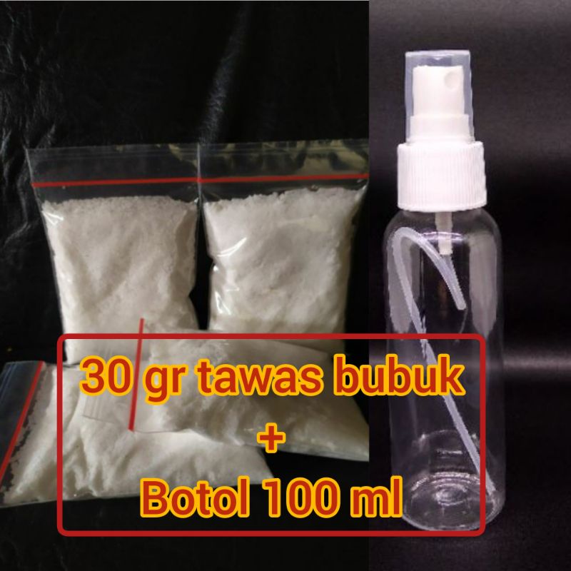 [ bisa COD] ~ PENGHILANG BAU KETIAK EFEKTIF NO ALKOHOL 1 PAKET 30GR TAWAS BUBUK + BOTOL SEMPROT 100ML