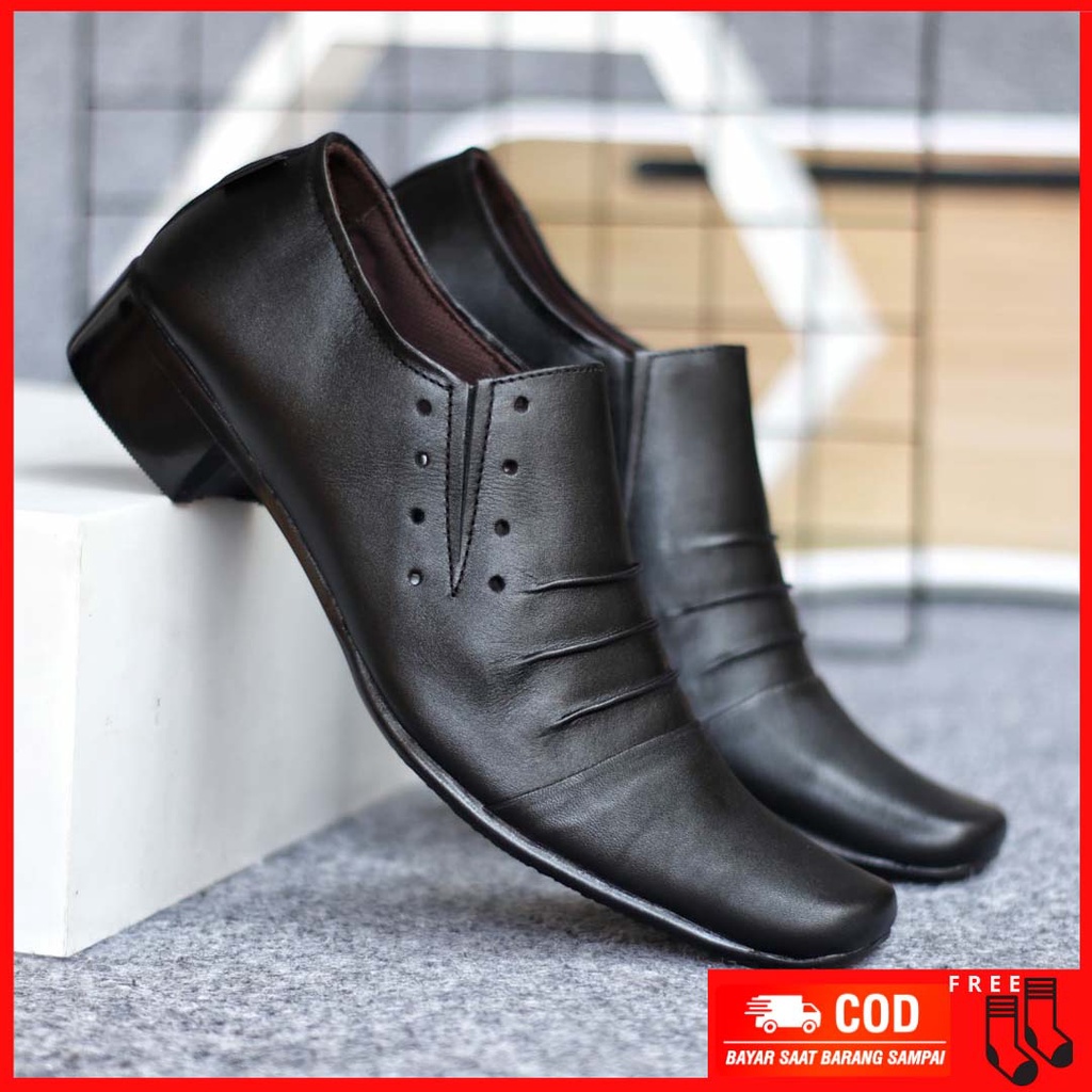MOLK|Sepatu Formal Pantofel Pria Hitam Kulit Asli Kerja Kantoran Original