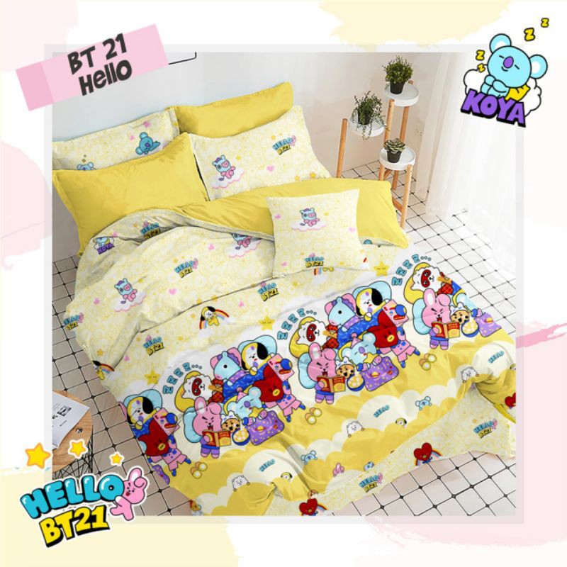 sprei katun ukuran 120x200 motif bts pink yellow