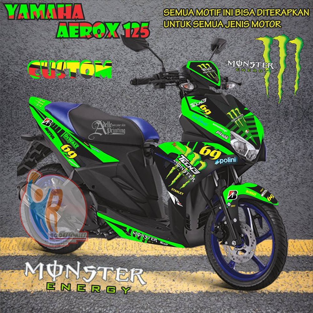 Decal Striping Motor Yamaha Aerox 125 Motif Monster Energi 3