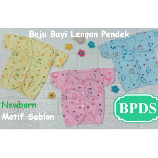 3 Pcs Baju Bayi Atasan Lengan Pendek Kancing Depan Sablon Newborn 0-3 bln TGS