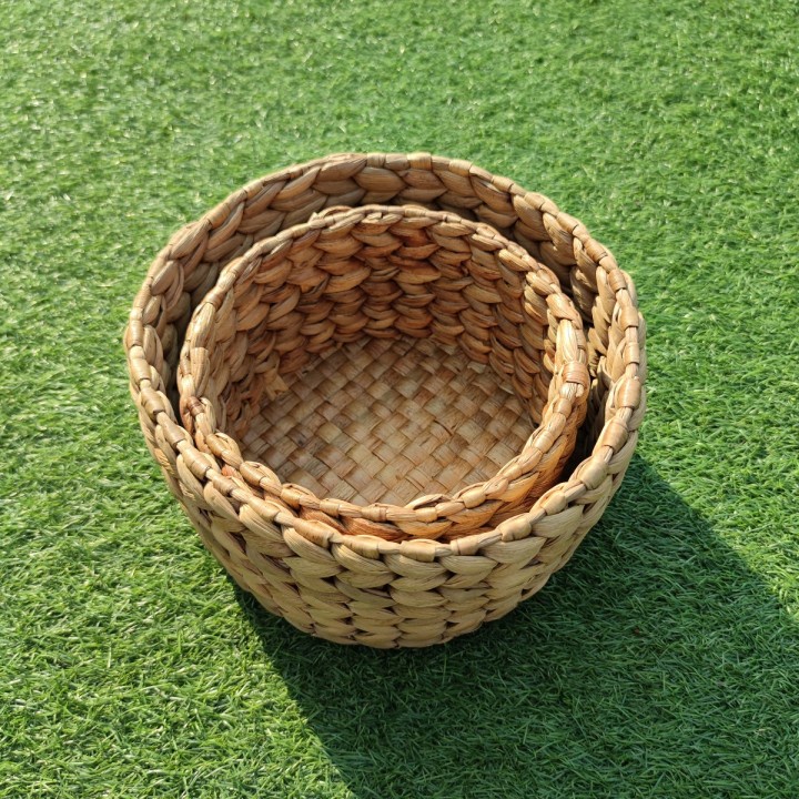 50 Keranjang Tray Mini Pot Bulat Ceper Besar Enceng Gondok - 24x24x12cm