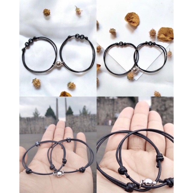 Gelang hitam inisial couple magnet / gelang tali hitam / gelang couple / gelang couple murah/ gelang