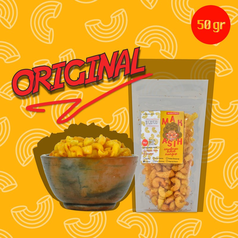 

Kemasan 50 gr Makaroni Mak Asih Camilan Enak Rasa Original