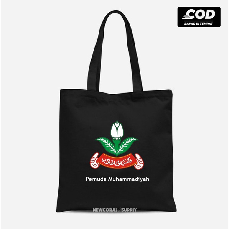 Tas Bahu ToteBag Pemuda Muhammadiyah Logo Bahan Drill Premium Resleting Tali Kain 30 x 40 cm