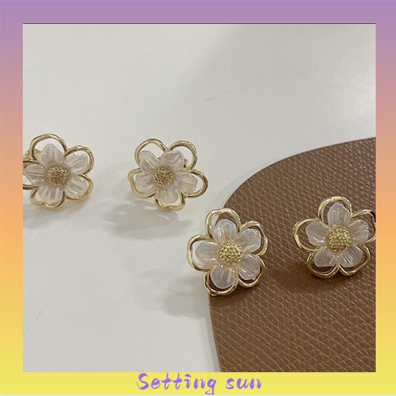 COD✨Anting Korea Simple Retro Anting Jepit Super Fairy Double Layer Flower Earrings Wanita Anting Fashion Pribadi TN