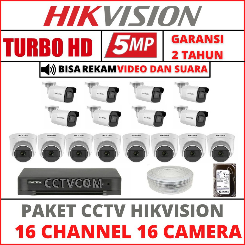 PAKET CCTV HIKVISION 16 CHANNEL 16 KAMERA 5MP 2560P TURBOHD/AUDIO KOMPLIT TINGGAL PASANG HARDISK-500GB HARDISK-1000GB HARDISK-2000GB  CCTV OUTDOOR HIKVISION AUDIO HIKVISION AUDIO 8 CHANNEL PAKET CCTV HIKVISION PAKET CCTV 4 CANEL PAKET CCTV 4 KAMERA