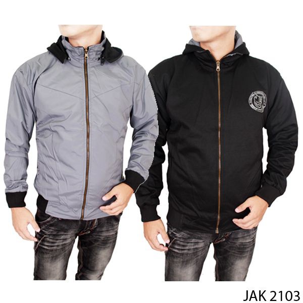 Jaket Parasut Gaya Parasut Hitam – Abu – JAK 2103