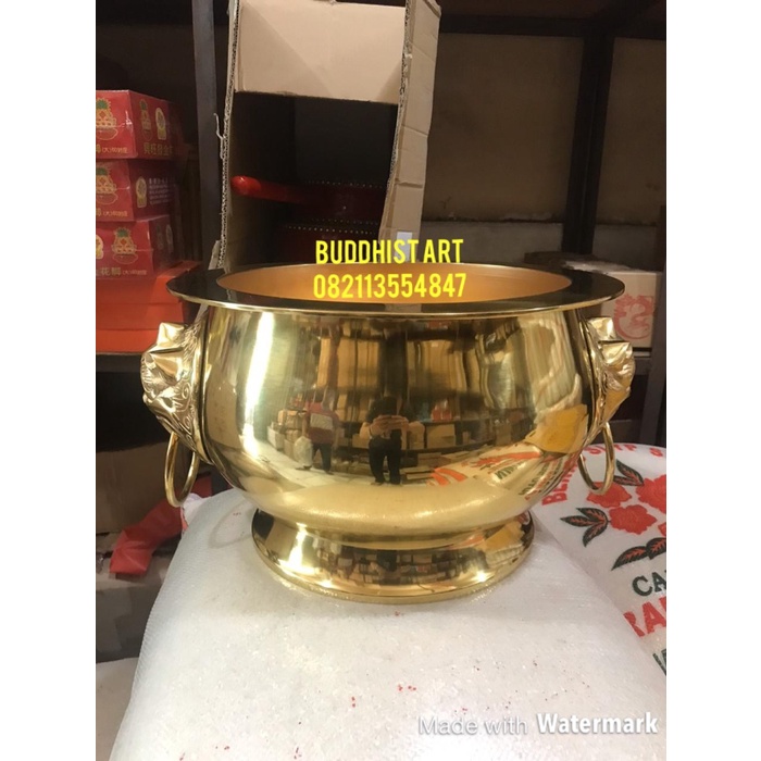 Tempat Bakar Dupa - Hio Lo / Hiolo/ Hiulo/ Hiu Lo Kuningan Kepala Singa 16 Inch