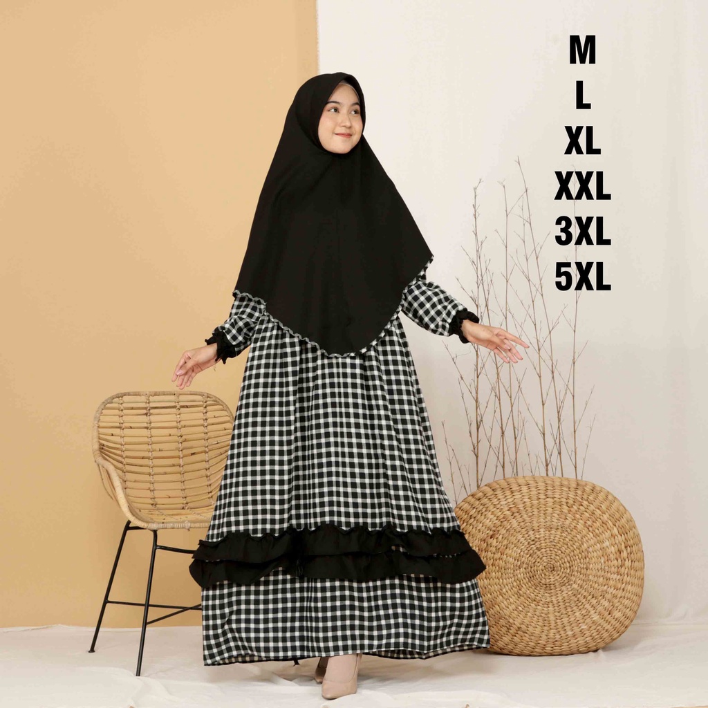 Gamis Muslim Jumbo Humaira + Khimar, Gamis Busui Kotak-Kotak Terbaru 2021