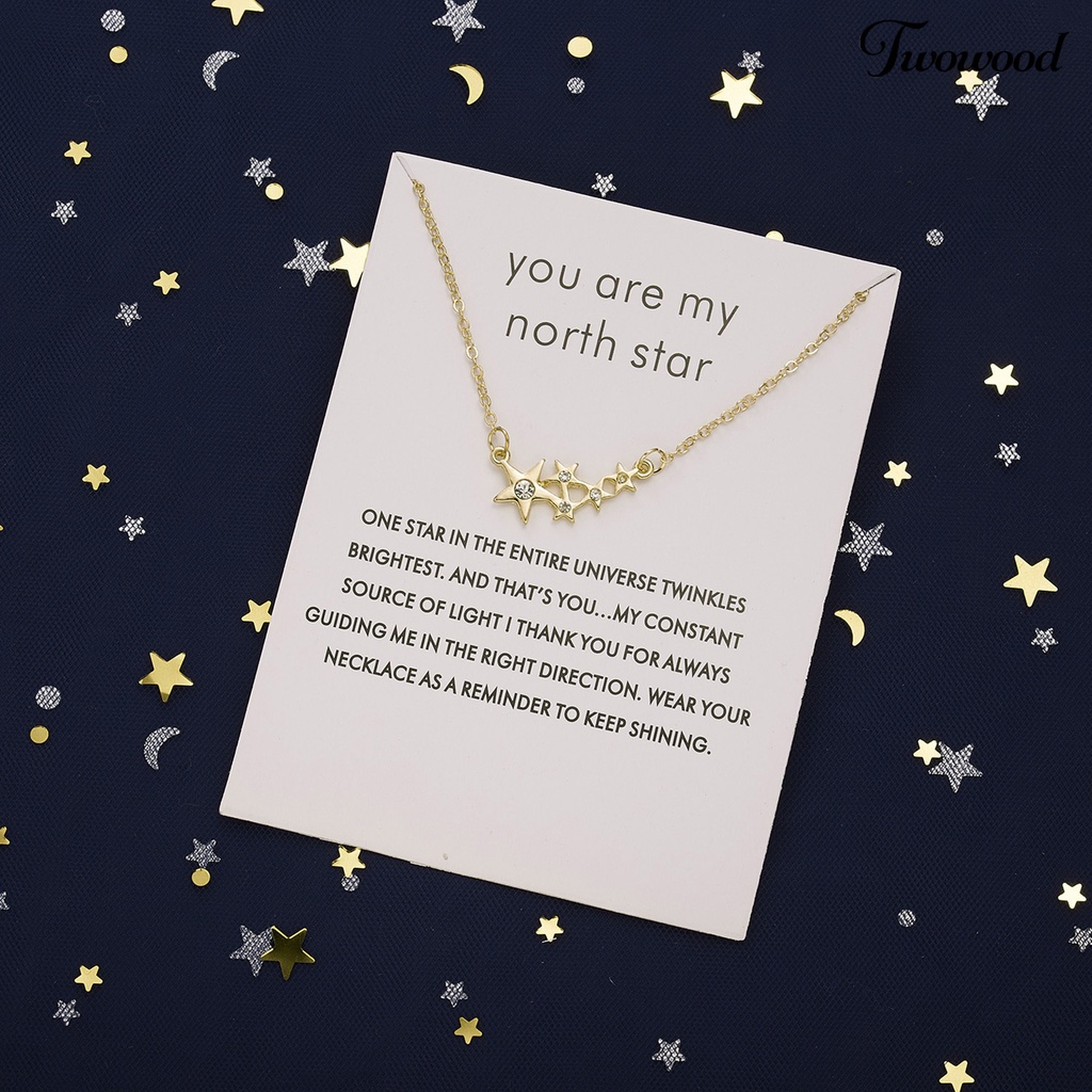 Twowood Pendant Necklace Five-pointed Star Rhinestone Women Geometry Round All Match Paper Card Necklace for Party