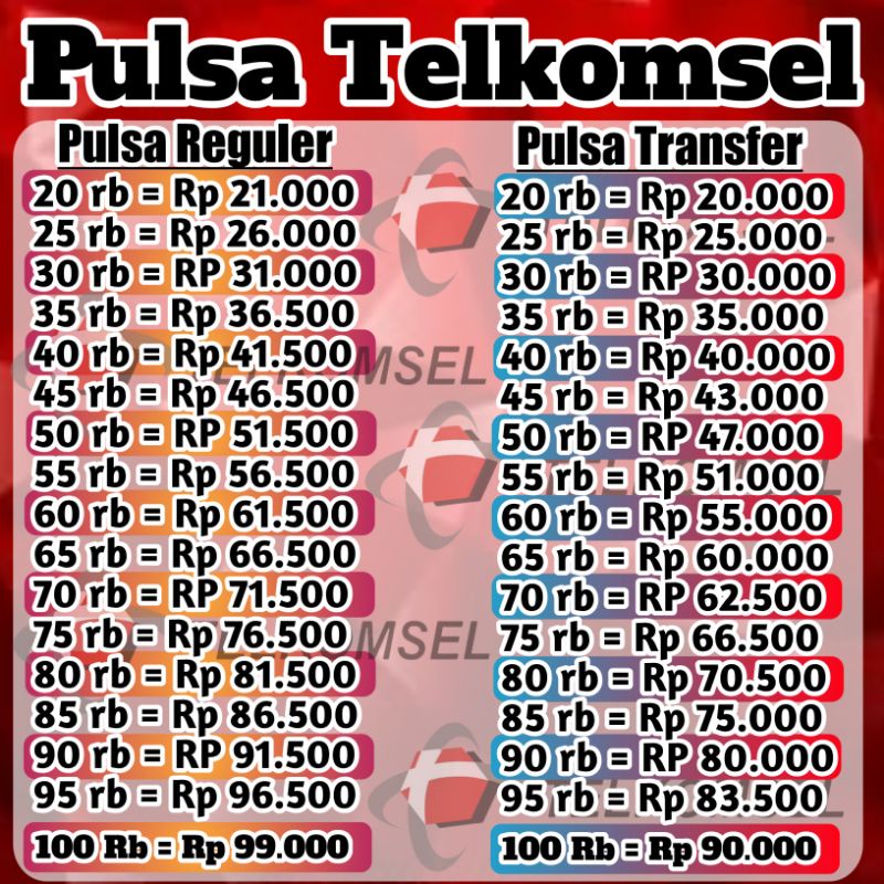 PULSA TRANSFER TELKOMSEL 20.000 SAMPAI 100.000 MURAH MERIAH