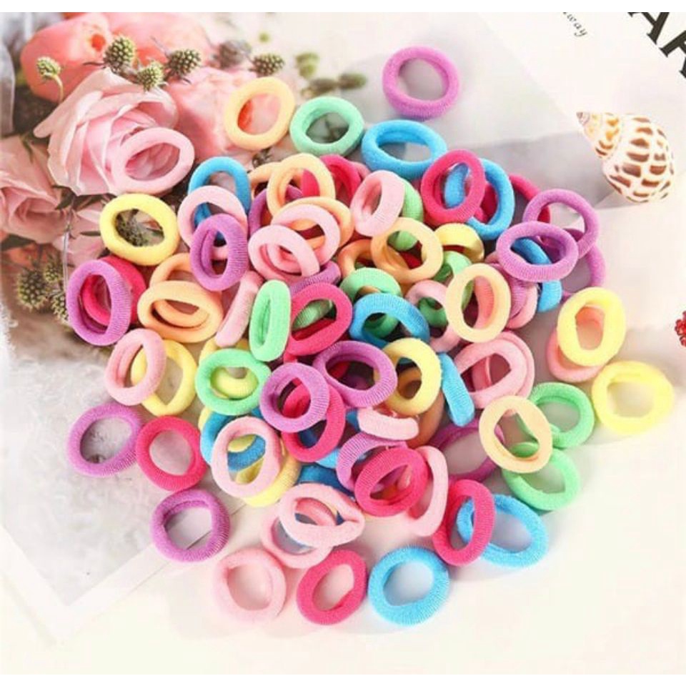 ic IKAT RAMBUT DONAT TOWEL RING / KUNCIR RAMBUT DONAT isi 100pcs /100PCS IKAT KARET RAMBUT DONAT ELASTIS WARNA POLOS GAYA KOREA UNTUK WANITA