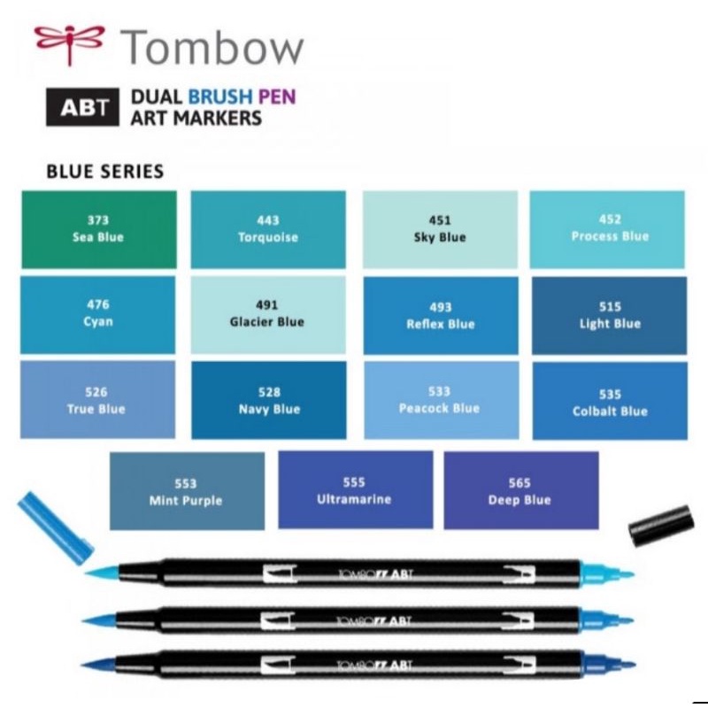 

Tombow ABT Dual Brush Pen Water Based Blue Series - Spidol Calligraphy Lettering // Dimino