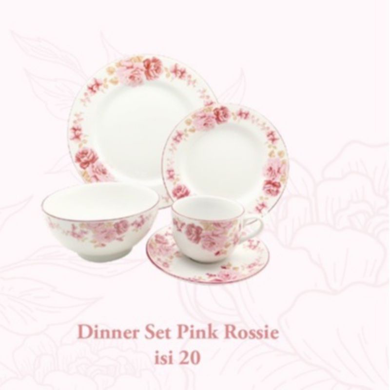 Dinner Set Pink Rosse Rosie Keramik isi 20