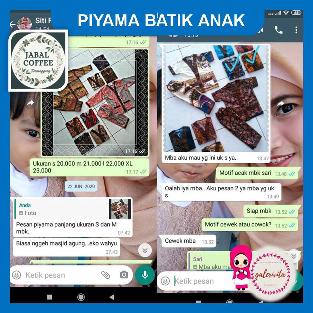 Setelan Baju Tidur Anak 6 Bulan - 6 Tahun / Piyama Anak Batik / Piyama Anak Lengan Pendek J1