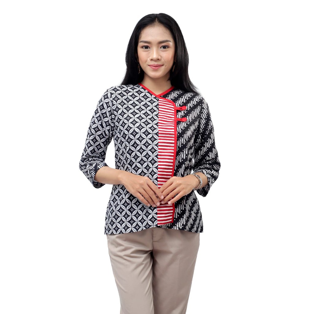 Batik Wanita Atasan Blouse Modern white line blouse