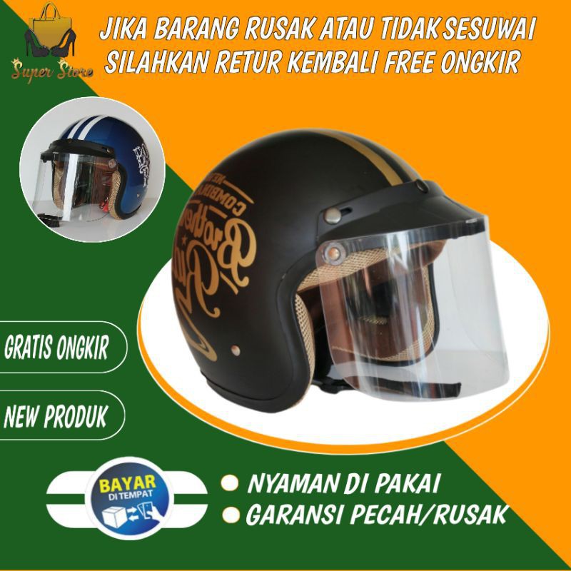 Helem Helm Jpn Bogo Cargloss Retro Carglos Motor Sni Classic Kaca Datar full Leher Dewasa Motif z07