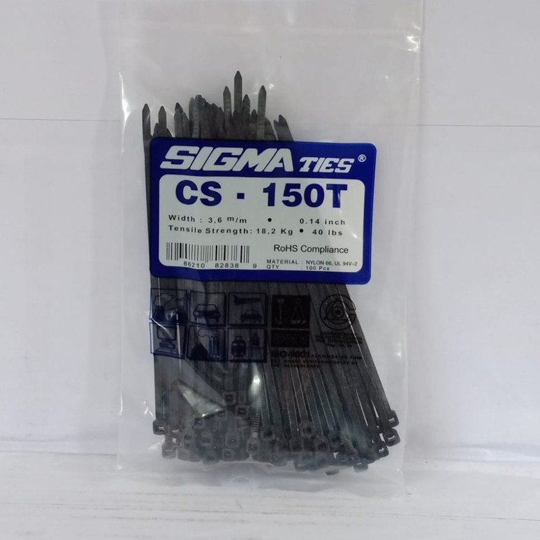 KABEL TIES SIGMA CS 150T TIPIS HITAM 15cm 1 PACK - KABEL TIS INSULOK