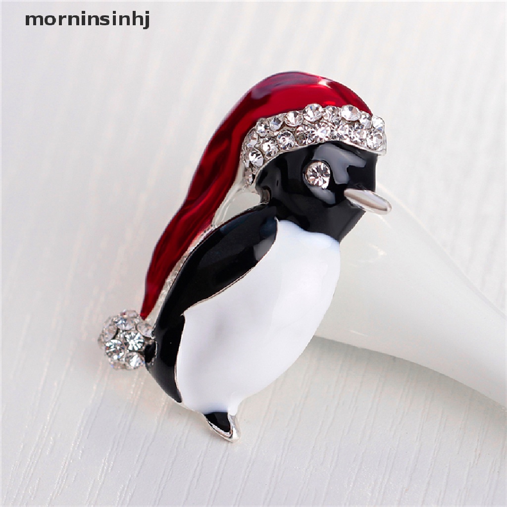 Mornin 1pc Bros Pin Bentuk Penguin Natal Aksen Berlian Imitasi Untuk Wanita