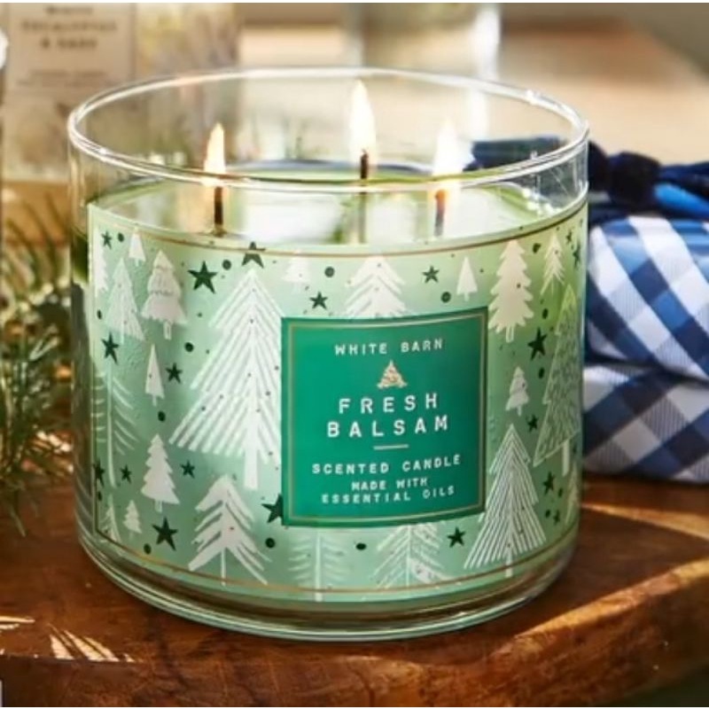 BATH &amp; BODY WORKS BBW FRESH BALSAM 3-WICK SCENTED CANDLE  411 G &amp; SINGLE 1-WICK SCENTED CANDLE 198 G LILIN WANGI 1 - 3 SUMBU PENGHARUM RUANGAN