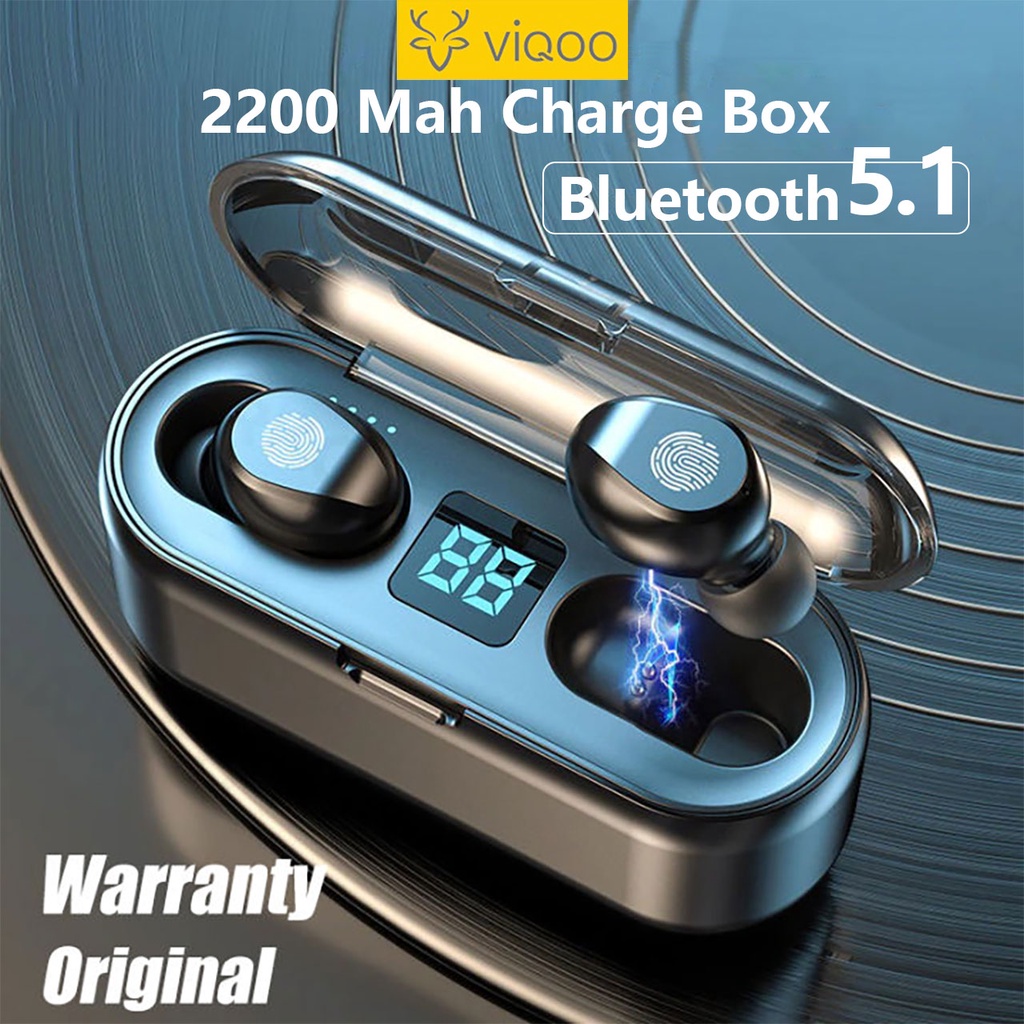 【COD】Viqoo TWS T25 Headset Bluetooth Headset Wireless Earphone Earpods Nirkabel dengan Mikrofon Touch Control Powerbank - F9