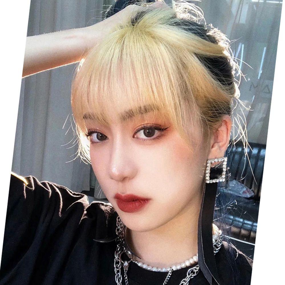 NEEDWAY 3d Air Bangs Piece Wanita Sintetis Hitam Ombre Gold Stylish Fake Bangs Clips