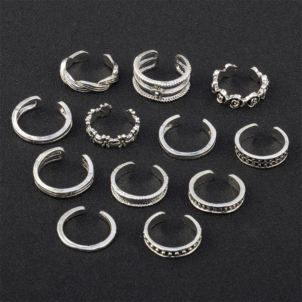 Lily 12PCS/SET Cincin Jari Wanita Lady Musim Panas Open Knuckle Foot Ring