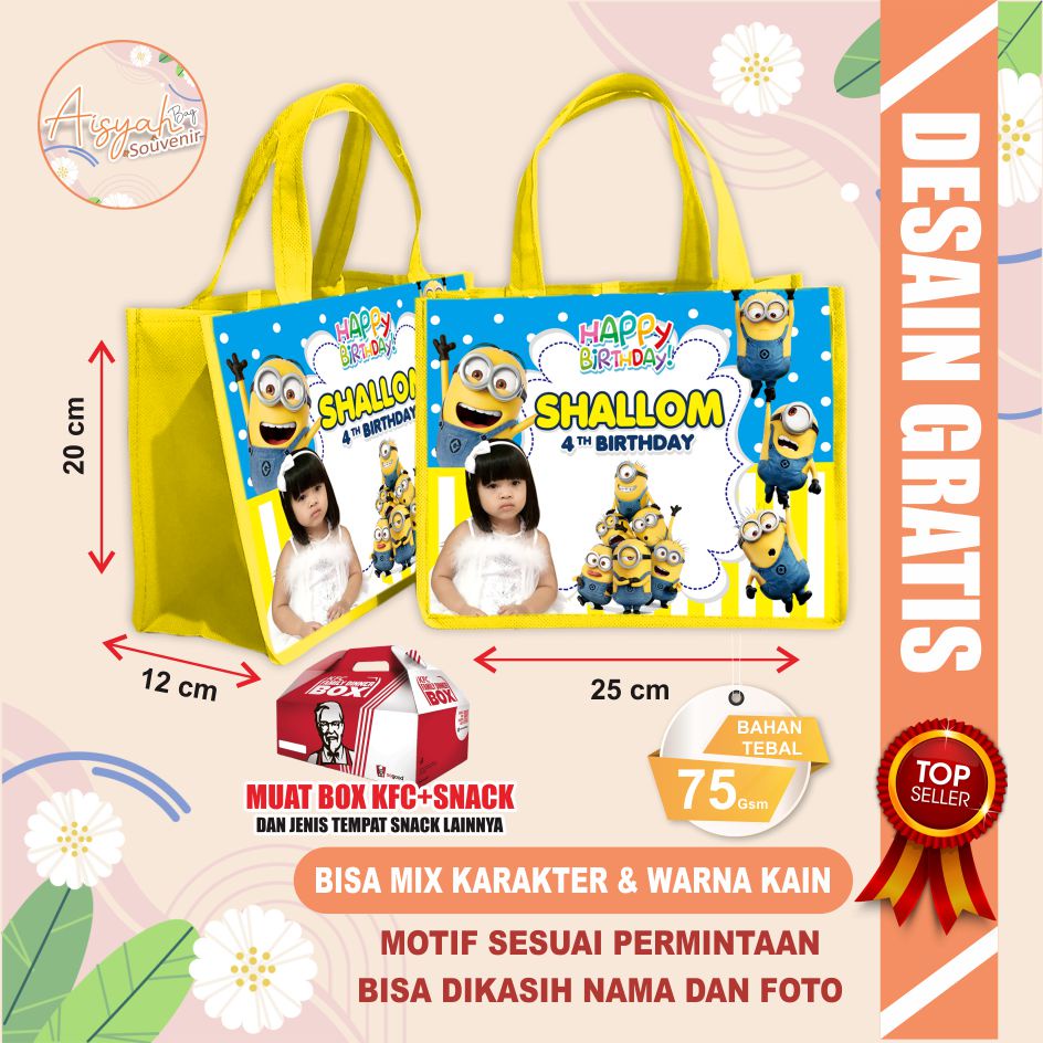 

tas ultah / tas lucu / tas anak / tas ultah anak / tas ulang tahun / tas souvenir / souvenir ultah / minions dll