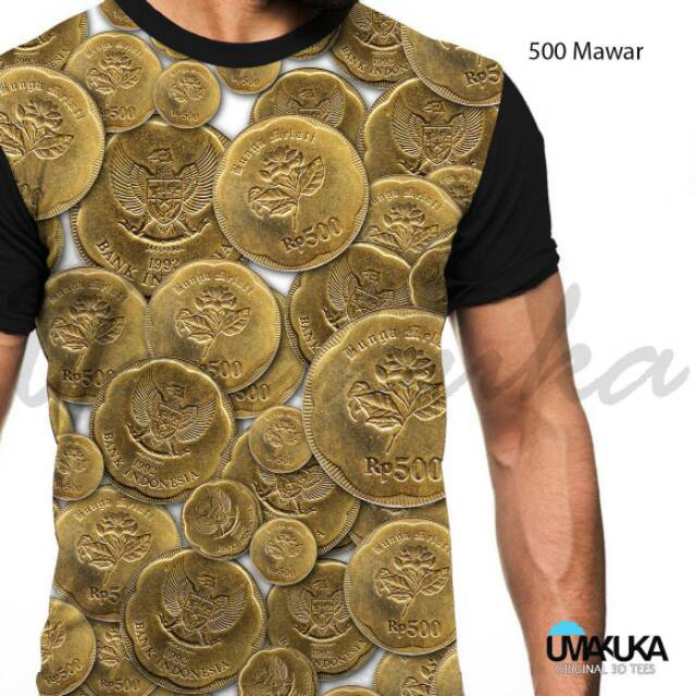 500 mawar/kaos gambar uang koin/grosir kaos/kaos murah/umakuka