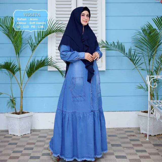 [Syari Jeans Violeta Soft Denin Nevy TL] Gamis Wanita Jeans Nevy