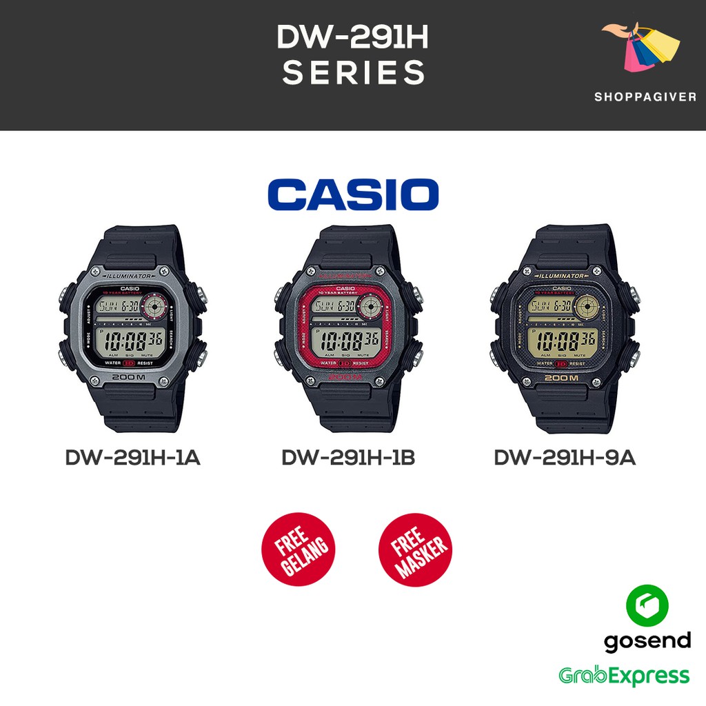 JAM TANGAN PRIA CASIO ORIGINAL DW-291H SERIES DW-291H-1A/1B/9A BERGARANSI FREE MASKER DAN GELANG