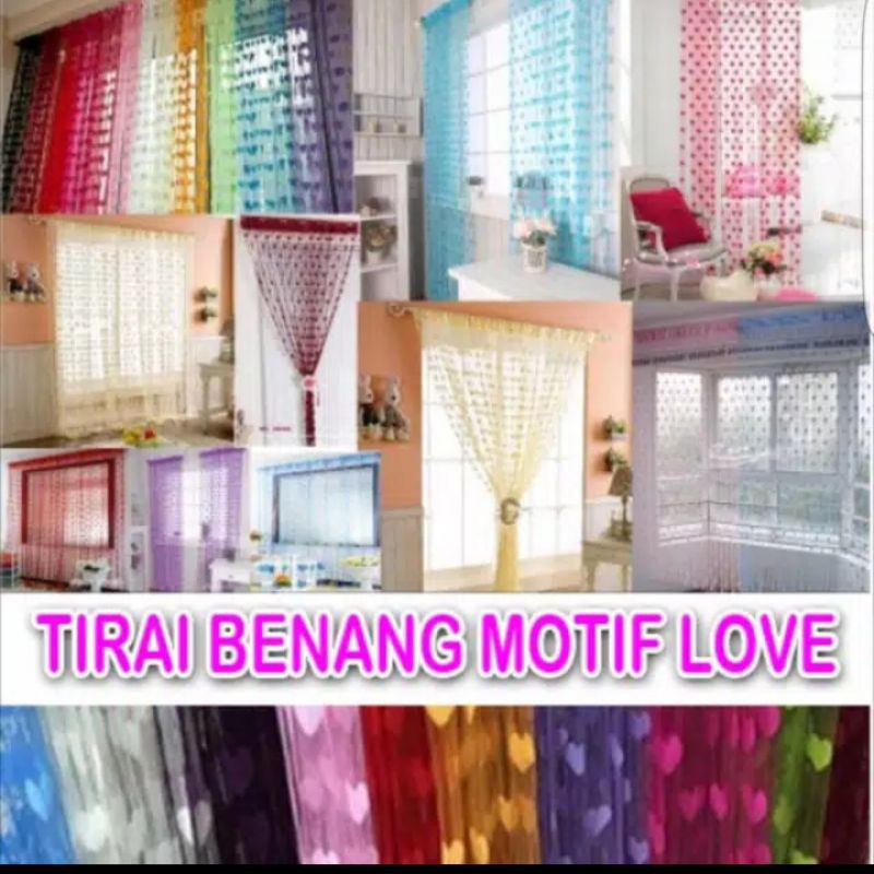 Tirai love / Tirai Pintu Dan Jendela Benang Motif Love