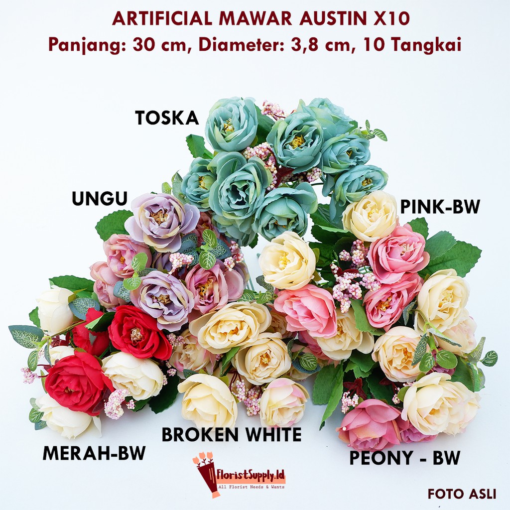 [10 Bunga] Artifisial Mawar Austin X10