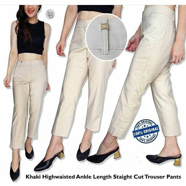 WHBM Khaki Highwaisted Ankle Length Straight Cut Trouser Pants no