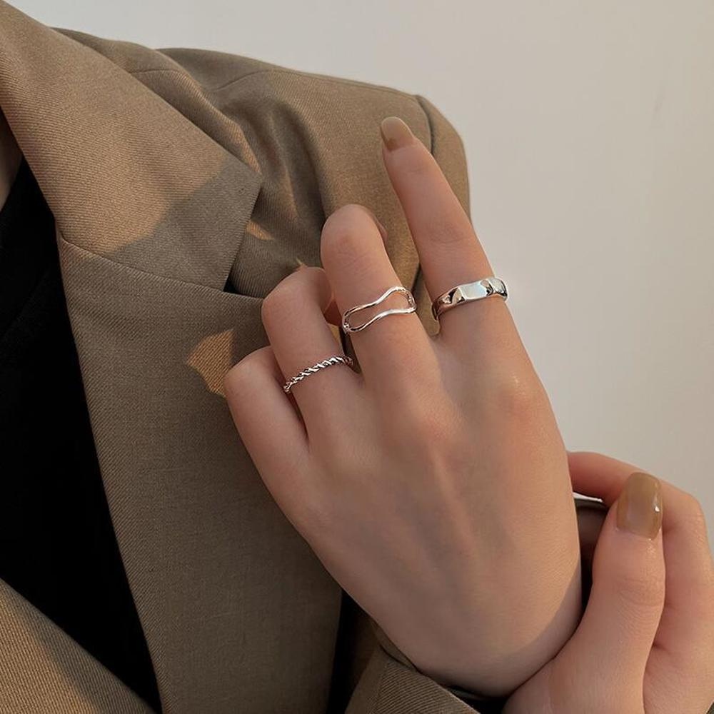 3 Pcs/set Index Finger Ring Three-piece Suit Combination Ring Fashion Personality Ins Trend Simple