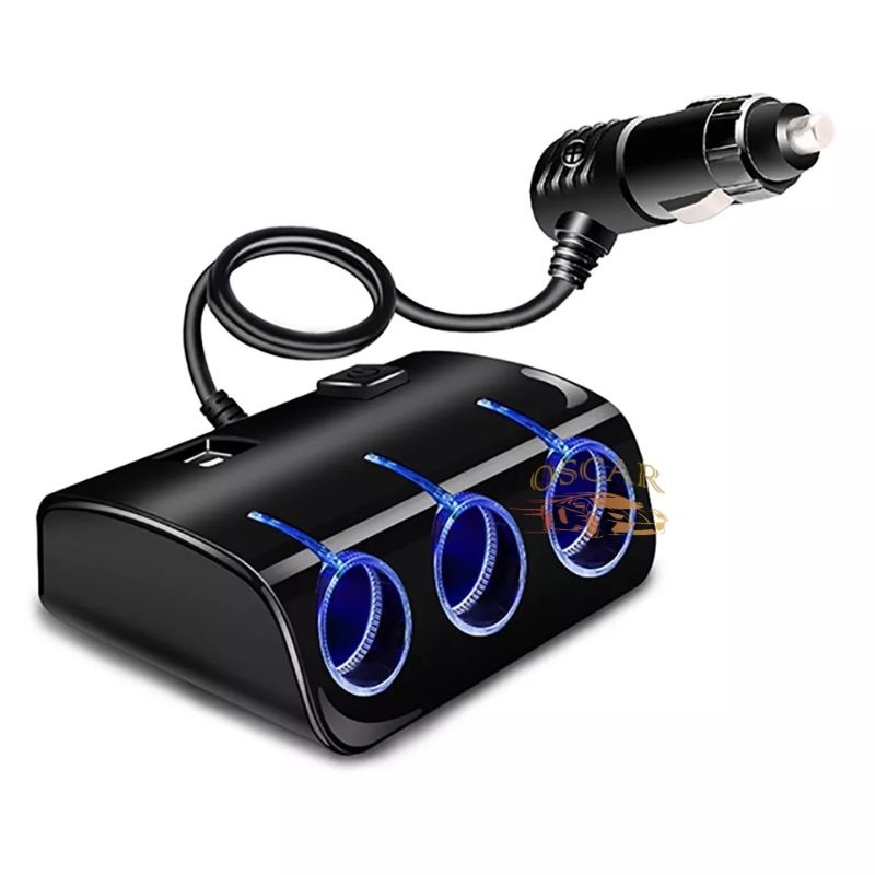 Charger Mobil Colokan USB 3 Lubang Soket Lighter / Triple Socket Cigarette Lighter USB 3 port BESAR