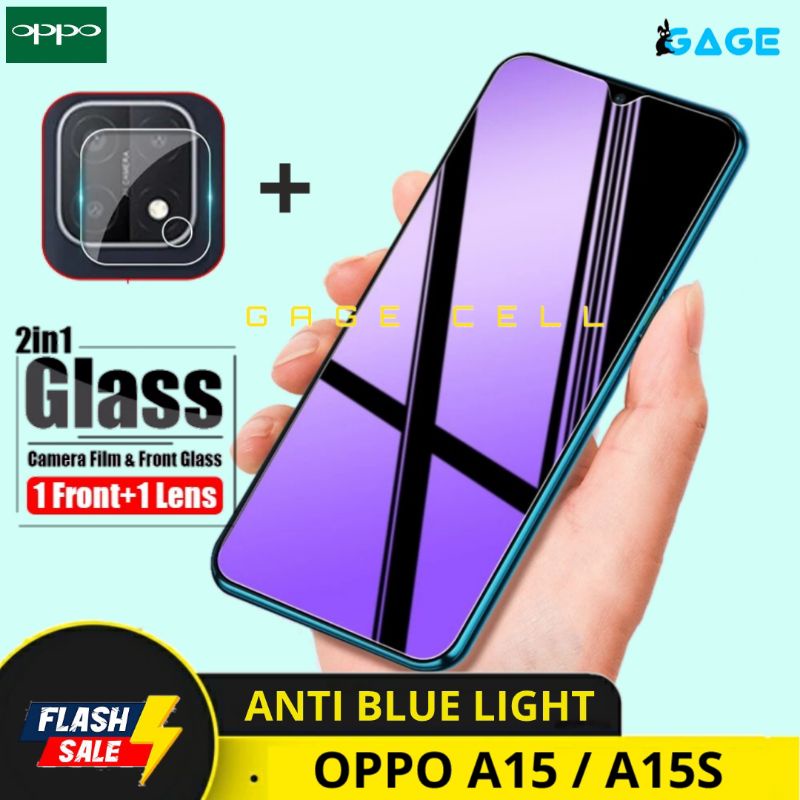 2in1 TEMPERED GLASS ANTI BLUE LIGHT FULL LAYAR KAMERA OPPO A15 A15S SCREEN PROTECTOR