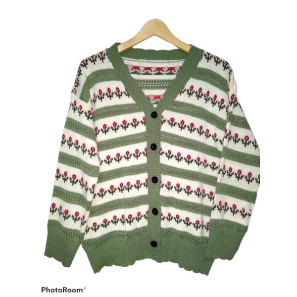 CARDIGAN OVERSIZE MOTIF BUNGA/CARDIGAN RAJUT/PAKAIAN WANITA