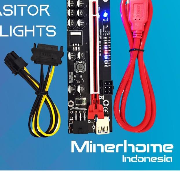 ℮ PCIE RISER VERSI 11 Pro 011 10 Kapasitor 12 LED Lights ➺