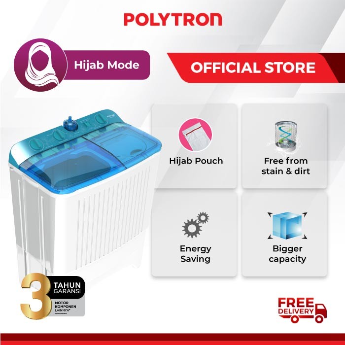 POLYTRON Mesin Cuci 2 Tabung Primadona Samba 7 Kg PWM 7072